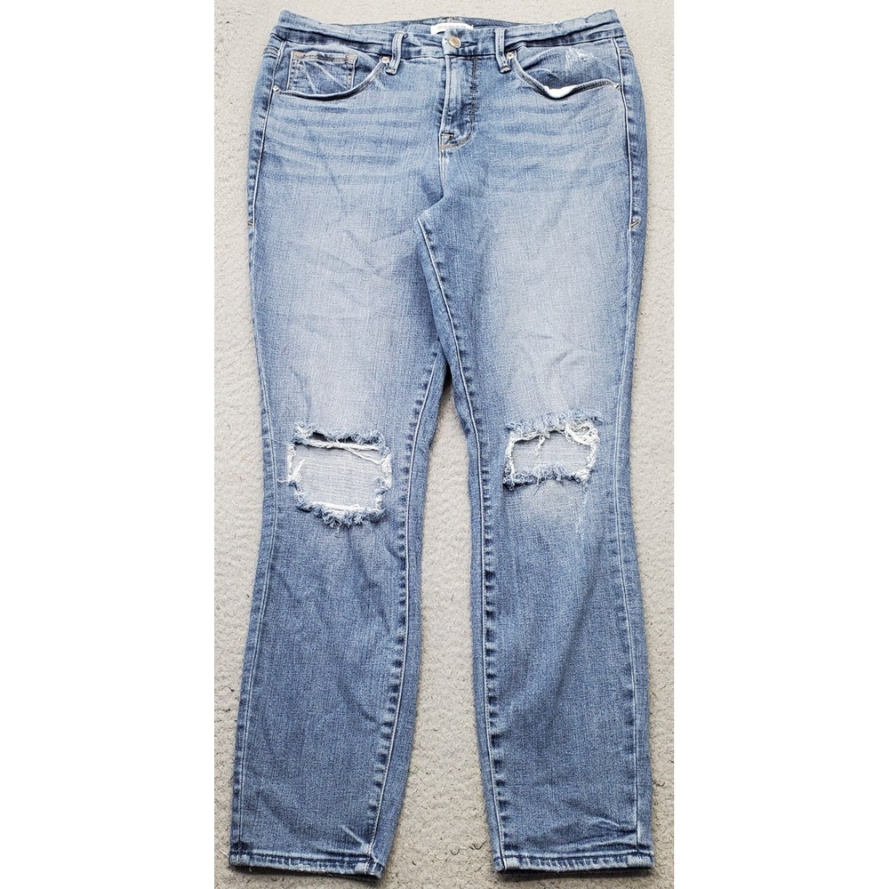 Good American Good Legs Crop Jeans Womens 14/32 Blue Denim Distressed GLC103T